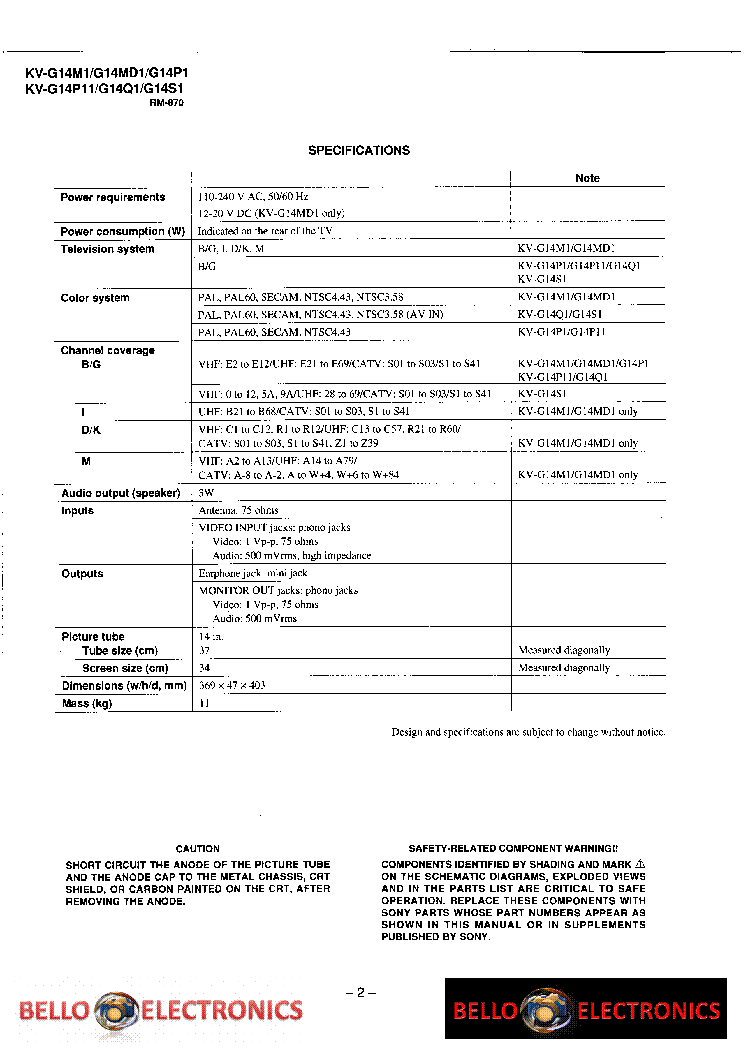 SONY KV-G14M1 service manual (2nd page)