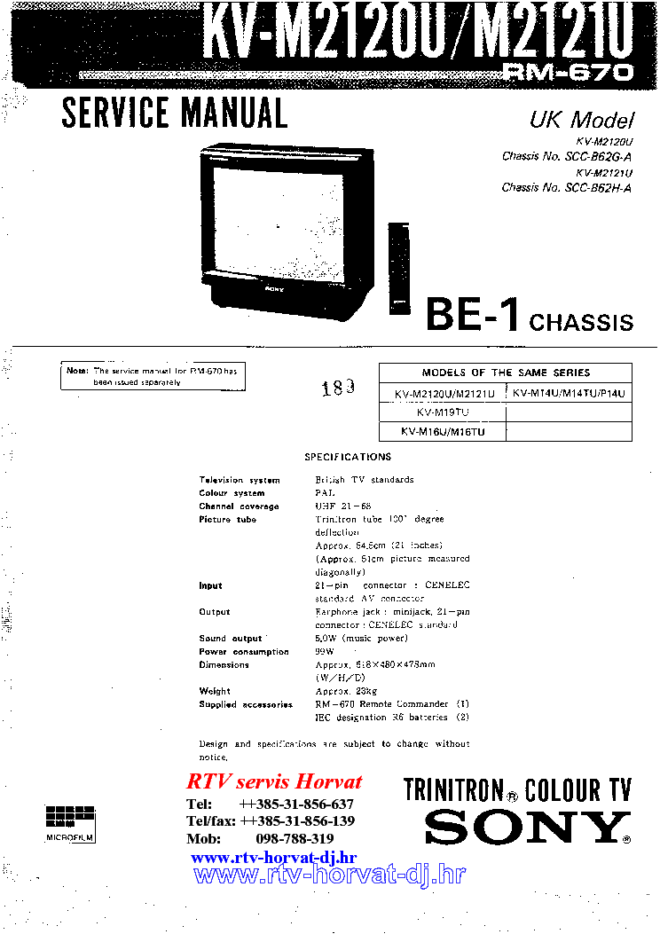 SONY KV-M2120U 2121U CH BE1 service manual (1st page)