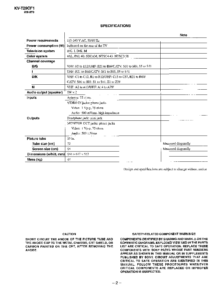 SONY KV-T29CF1 CH BG-1S SM service manual (2nd page)