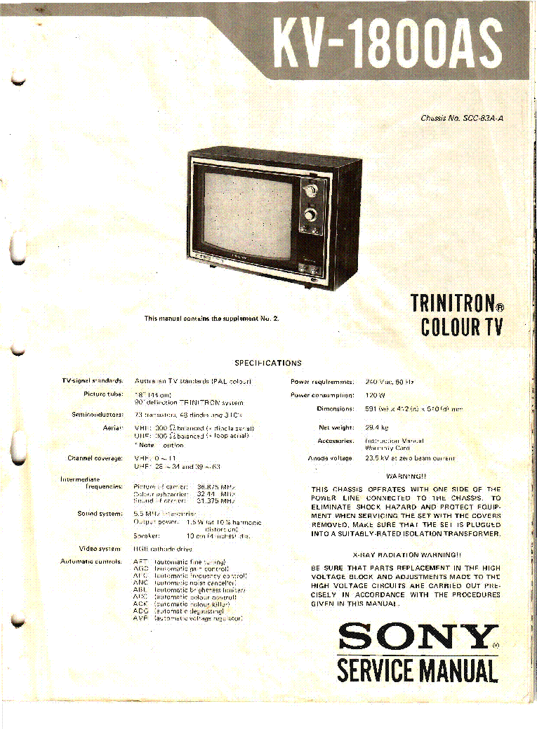 SONY KV1800AS service manual (1st page)