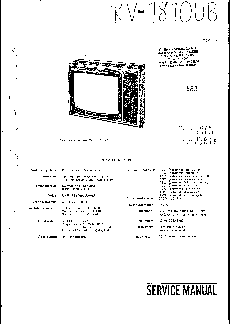 SONY KV1810UB service manual (1st page)
