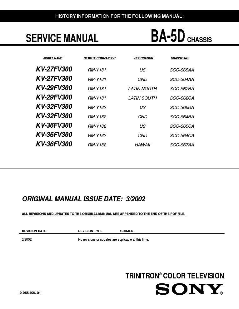 SONY KV 32FV300 CHASSIS BA-5D service manual (1st page)