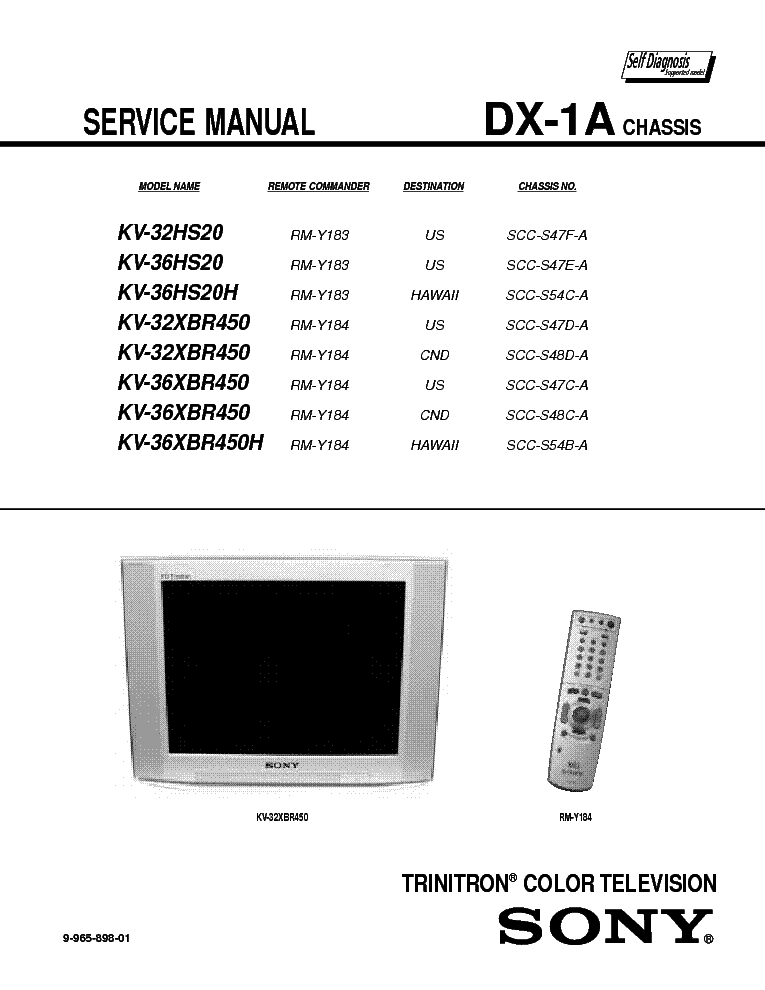 SONY KV 32HS20 36HS20 32XBR450 36XBR450 36XBR450H CHASSIS DX-1A service manual (1st page)