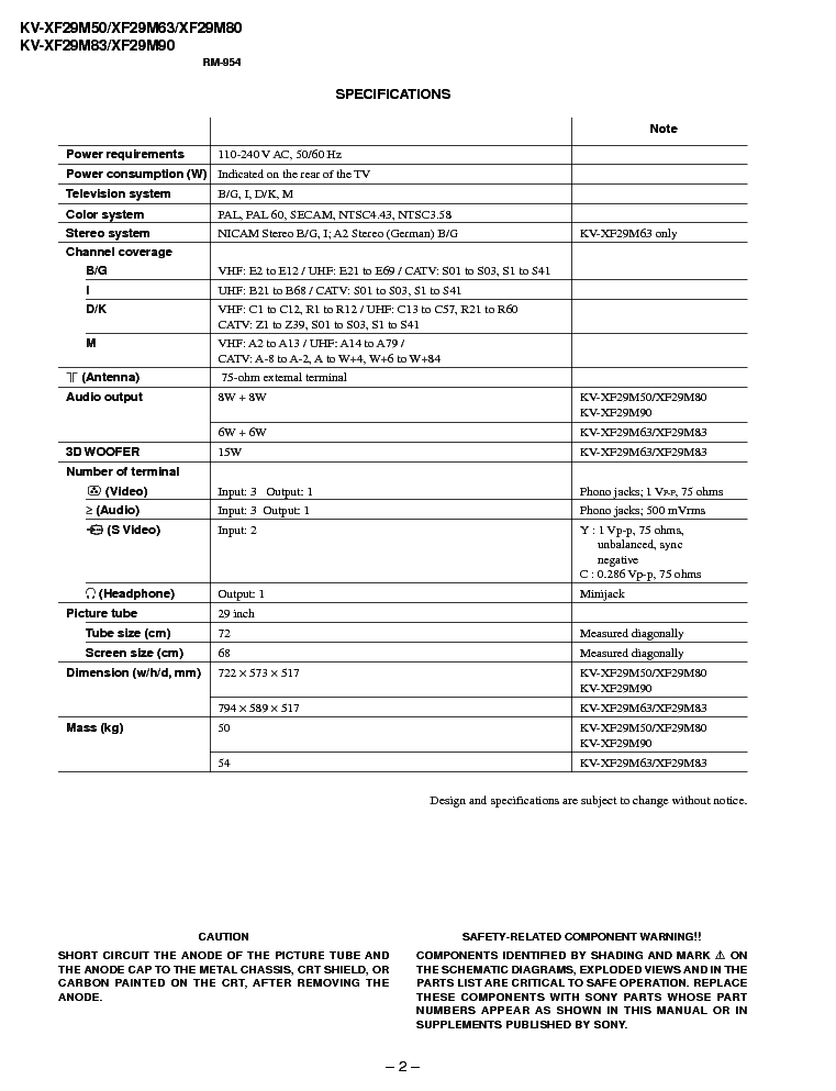 SONY KVXF29M CHASSIS BG-3S service manual (2nd page)