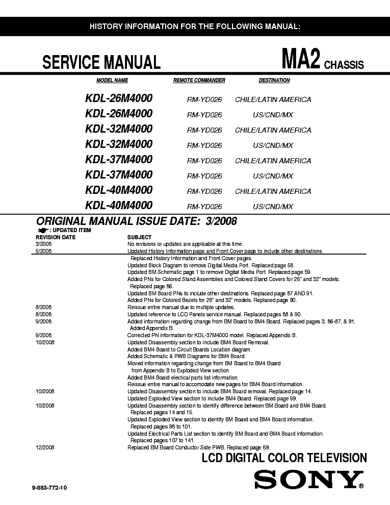 SONY KDL-26-32-37-40M4000 CH MA2 service manual (1st page)