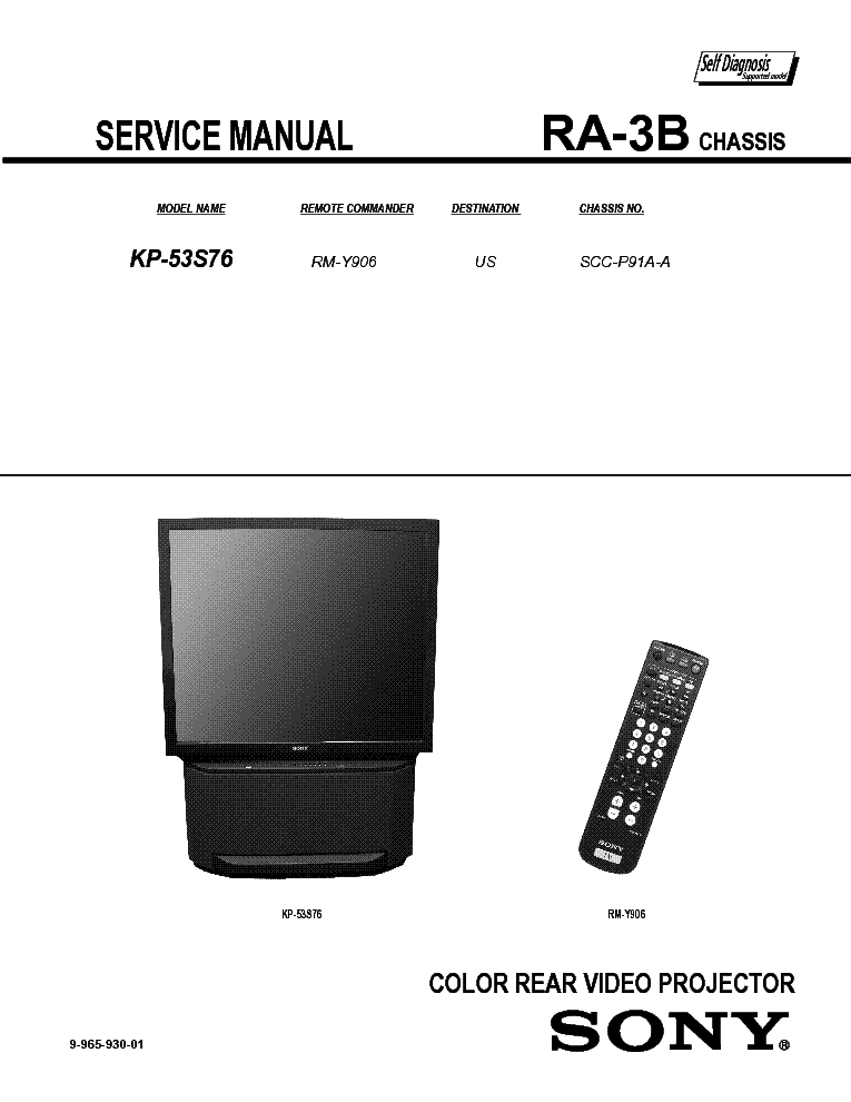 SONY RA3B CHASSIS KP53S76 PROJECTION service manual (1st page)