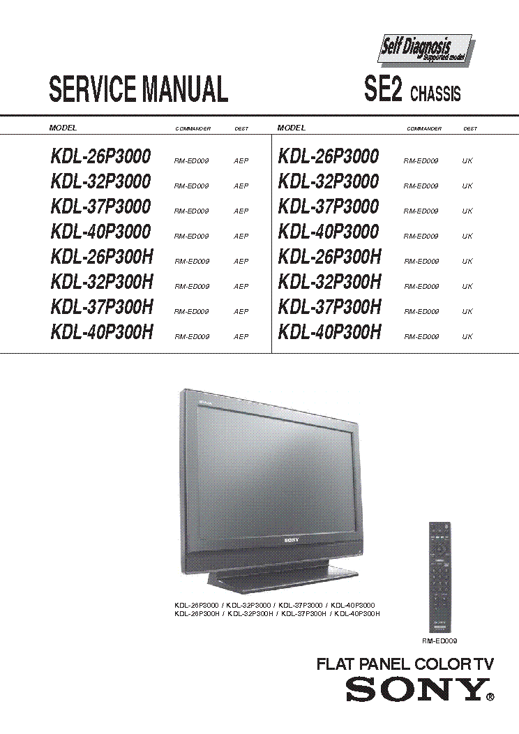 SONY SE2 CHASSIS KDL26P3000 LCD TV SM service manual (2nd page)