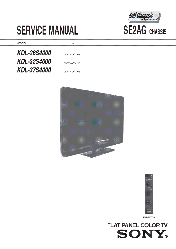 SONY SE2AG CHASSIS KDL-26S4000 LCD TV SM service manual (1st page)