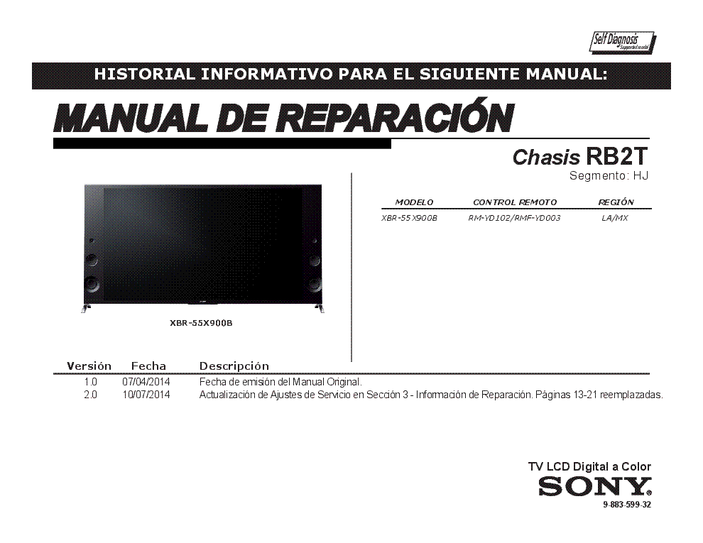 SONY XBR-55X900B CHASIS RB2T VER.2.0 SEGM.HJ RM service manual (1st page)