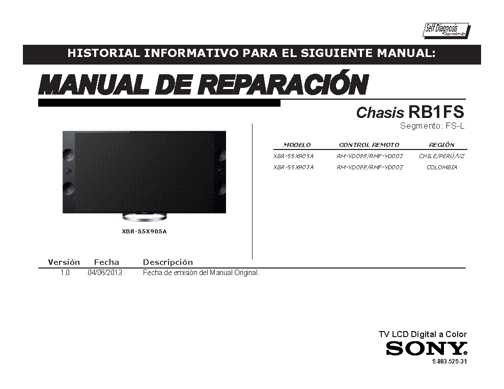 SONY XBR-55X905A 55X907A CHASIS RB1FS VER.1.0 SEGM.FS-L RM service manual (1st page)