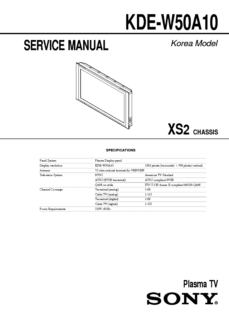 SONY XS2 CHASSIS KDEW50A10 SM service manual (1st page)