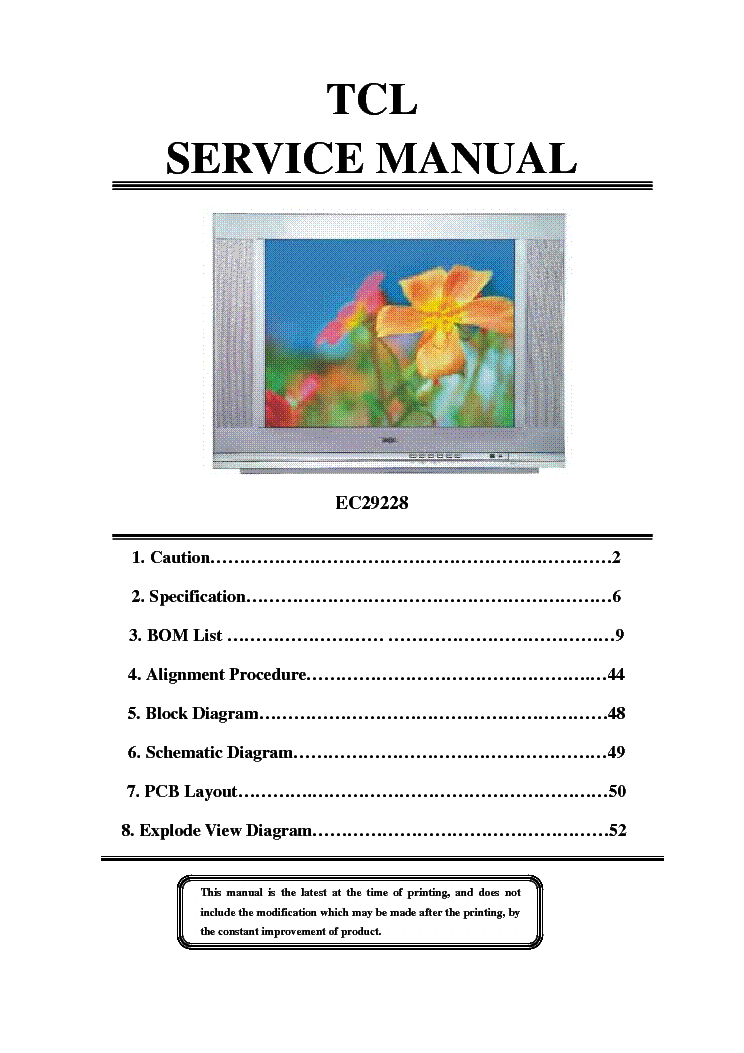 TCL EC29228 CRT TV Service Manual download, schematics, eeprom, repair Sns-Brigh10