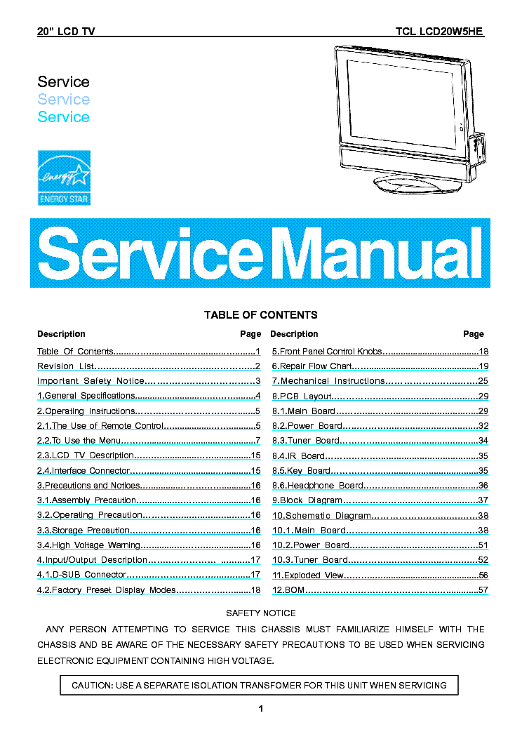 tcl tv service manual