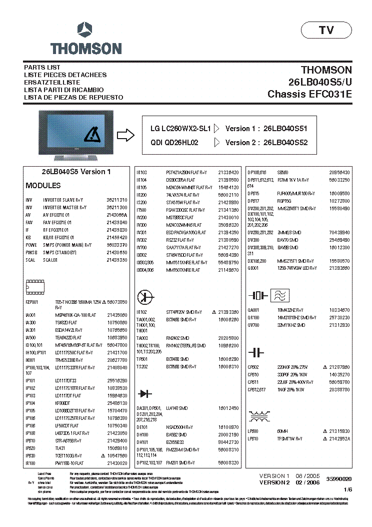 THOMSON 26LB040S5-U CHASSIS-EFC031E service manual