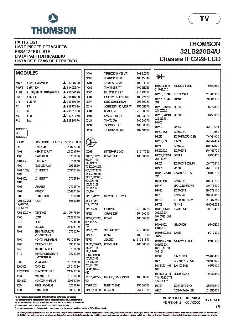 THOMSON 32LB220B4-U IFC228-LCD CHASSIS SCH service manual