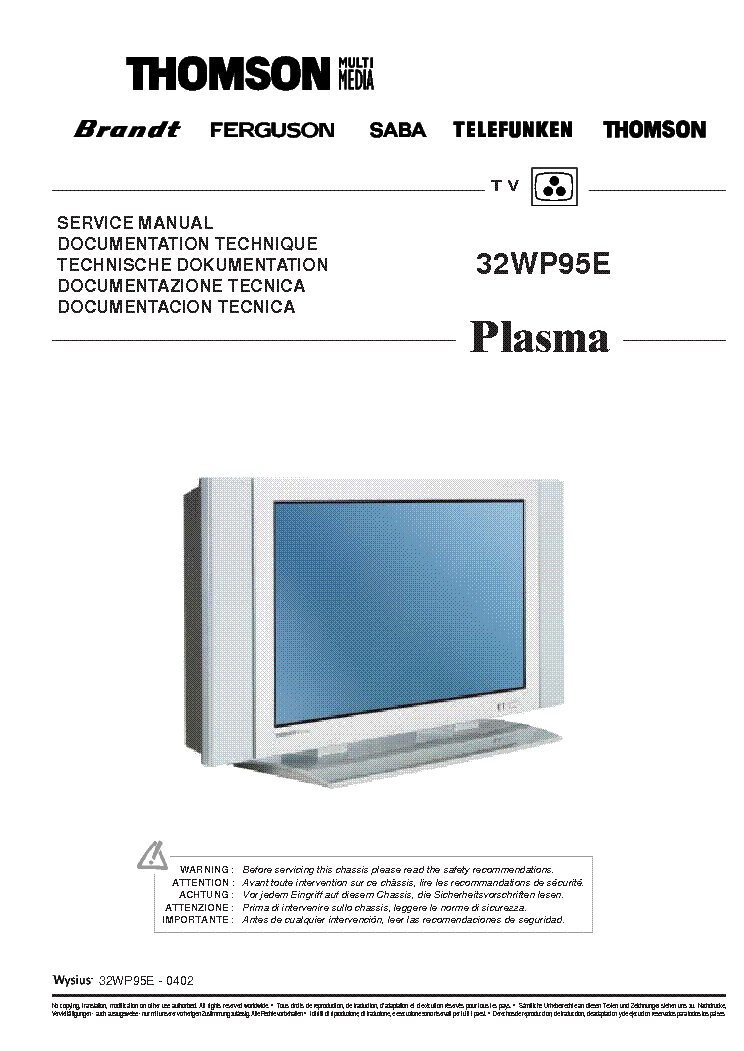 THOMSON 32WP95E PLASMATV service manual
