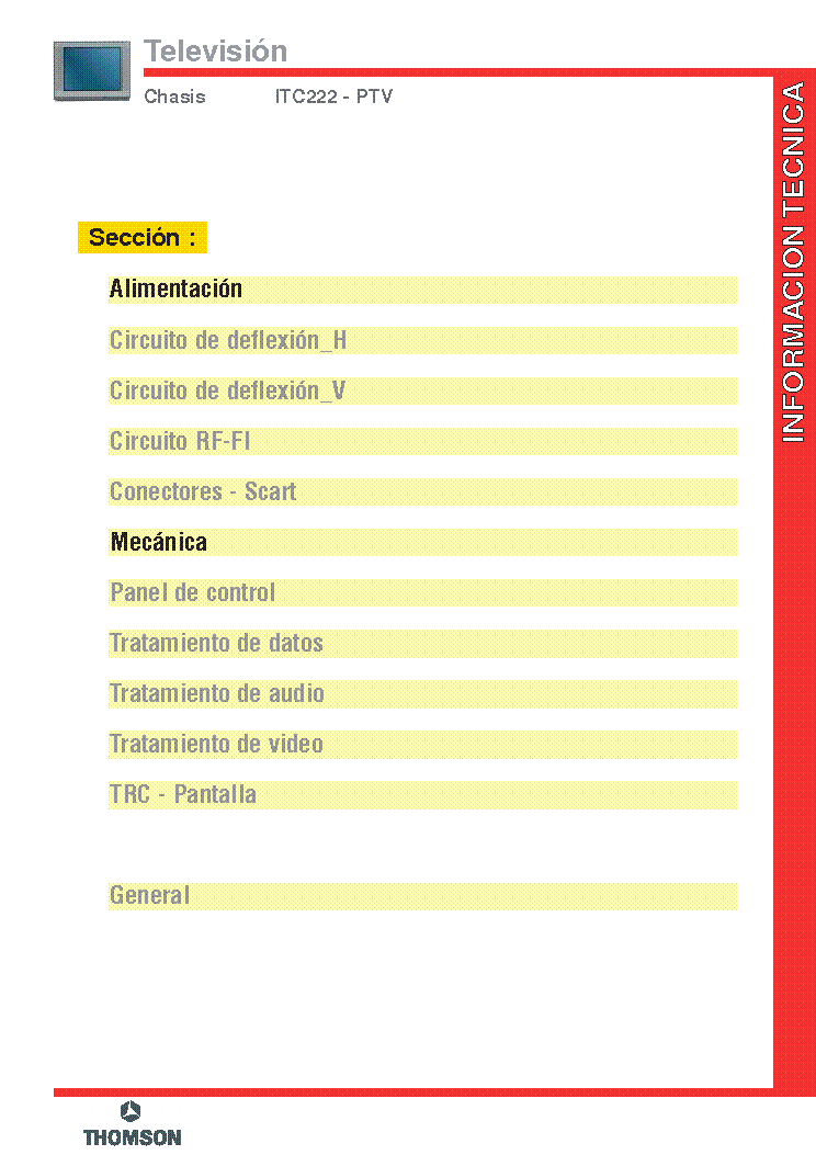 THOMSON 52JW642S CHASSIS ITC222-PTV service manual