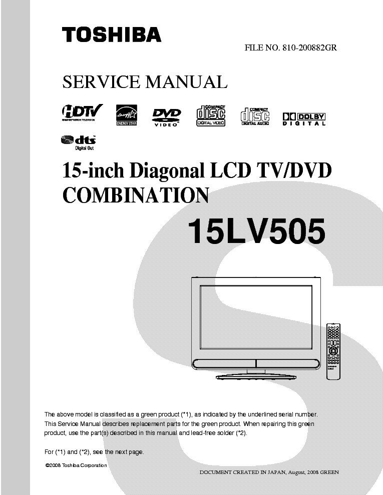 TOSHIBA 15LV505 15-INCH service manual