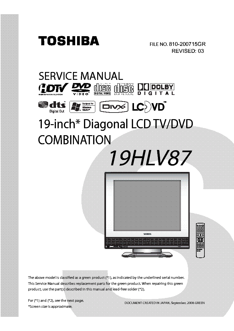 TOSHIBA 19HLV87 SVM REV3 SM service manual