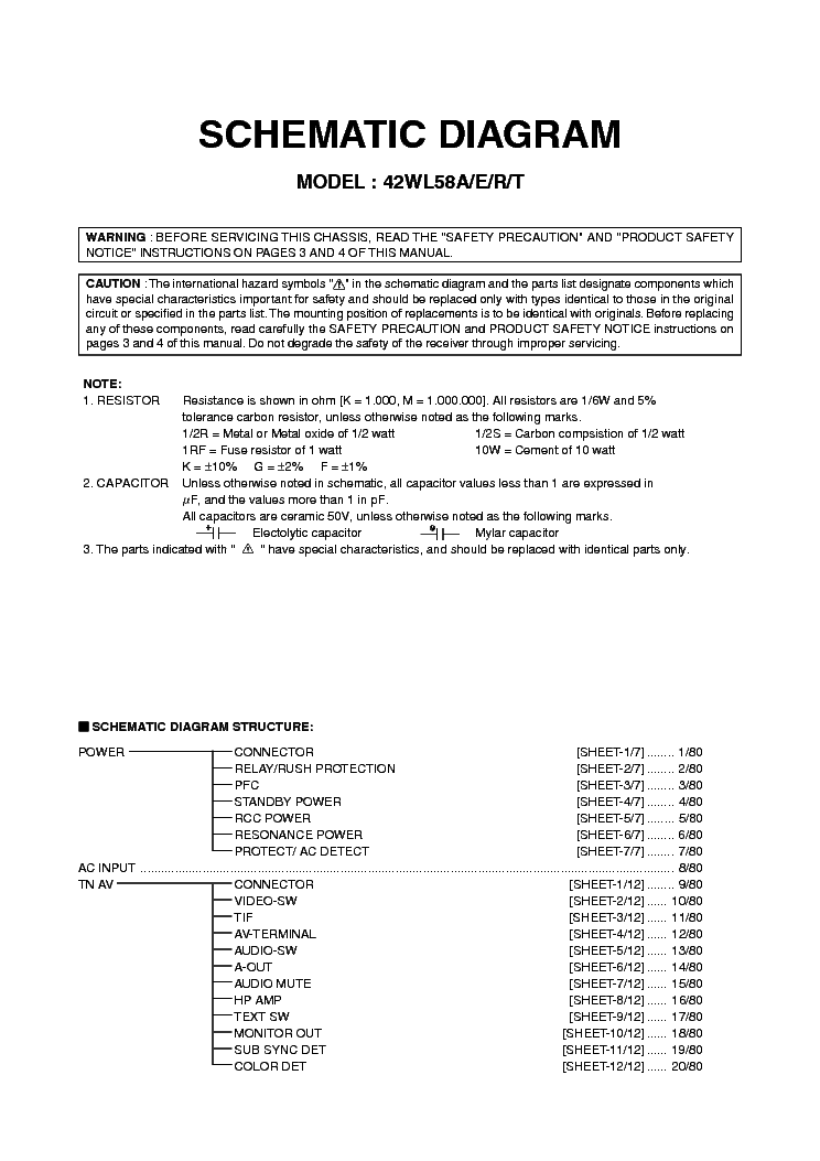 TOSHIBA 42WL58A E R T service manual
