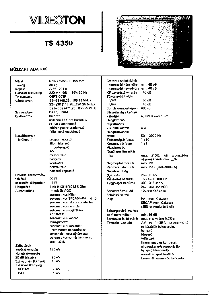 VIDEOTON TS-4350 SM service manual