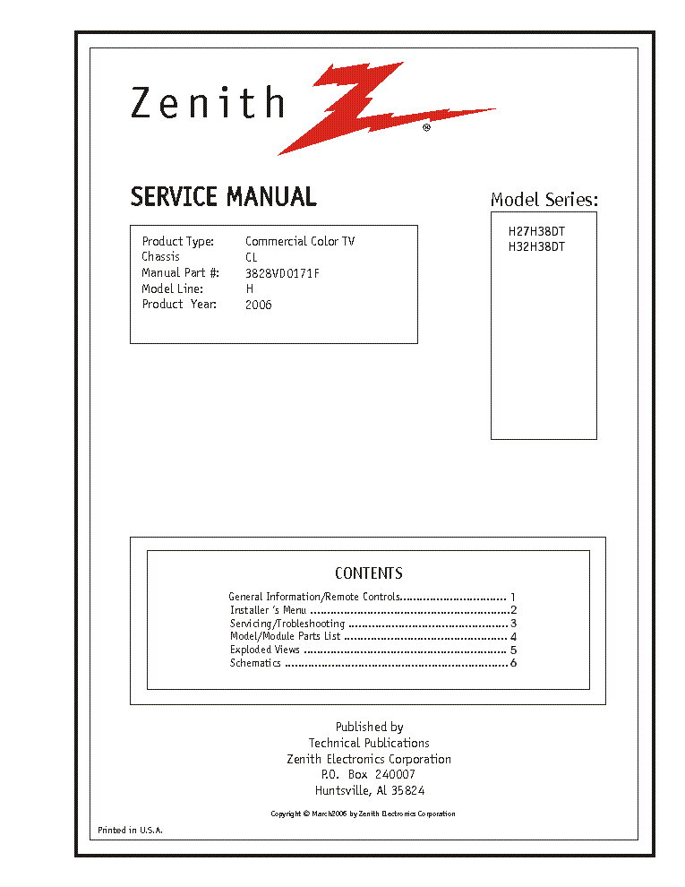 ZENITH CL CHASSIS H27H38DT SM service manual
