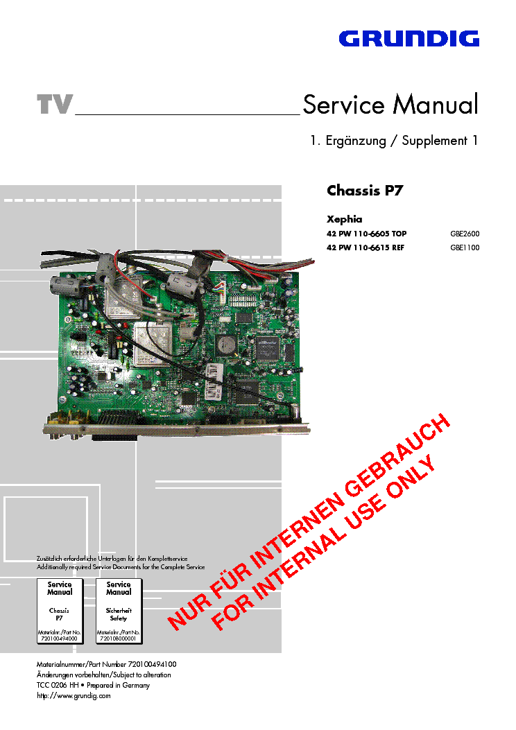 GRUNDIG P7 CHASSIS PLASMA XEPHIA 42 PW 110-6605 SM service manual (1st page)