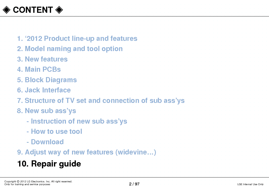 LG 2012 LED LCD ENGINEERING GUIDE service manual (2nd page)