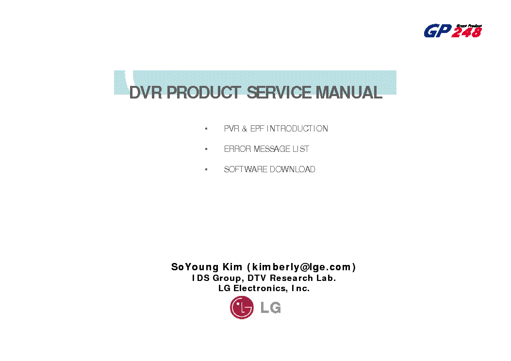 LG DVR PRODUCT PLASMA INFO service manual (1st page)