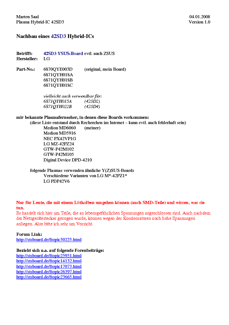 LG PDP42V6 HYBRID IC 42SD3 YSUS service manual (1st page)