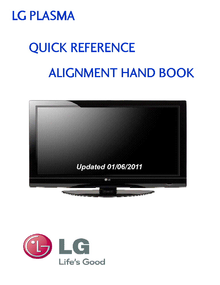 LG PLASMA QUICK REFERENCE ALIGNMENT HAND BOOK service manual (1st page)