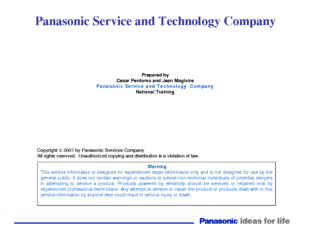PANASONIC 10TH GENERATION PDP TRAINING service manual (2nd page)