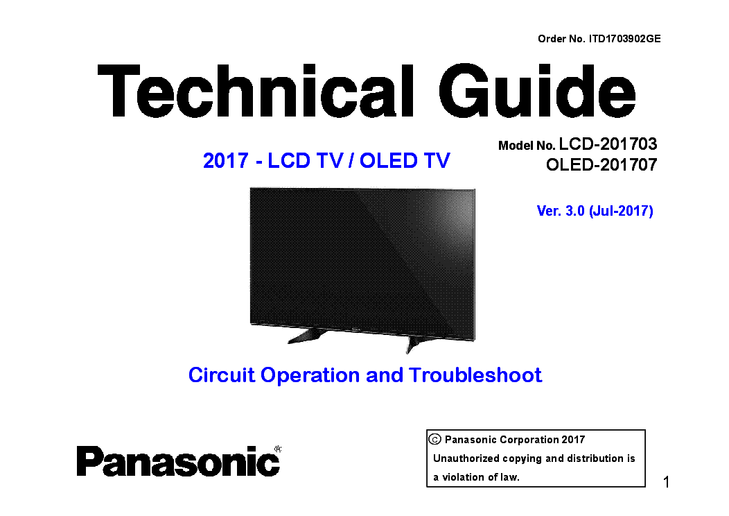 PANASONIC ITD1703902GE LCD-201703 OLED-201707 2017 TECHNICAL GUIDE CIRCUIT OPERATION TROUBLESHOOTING VER.3.0 service manual