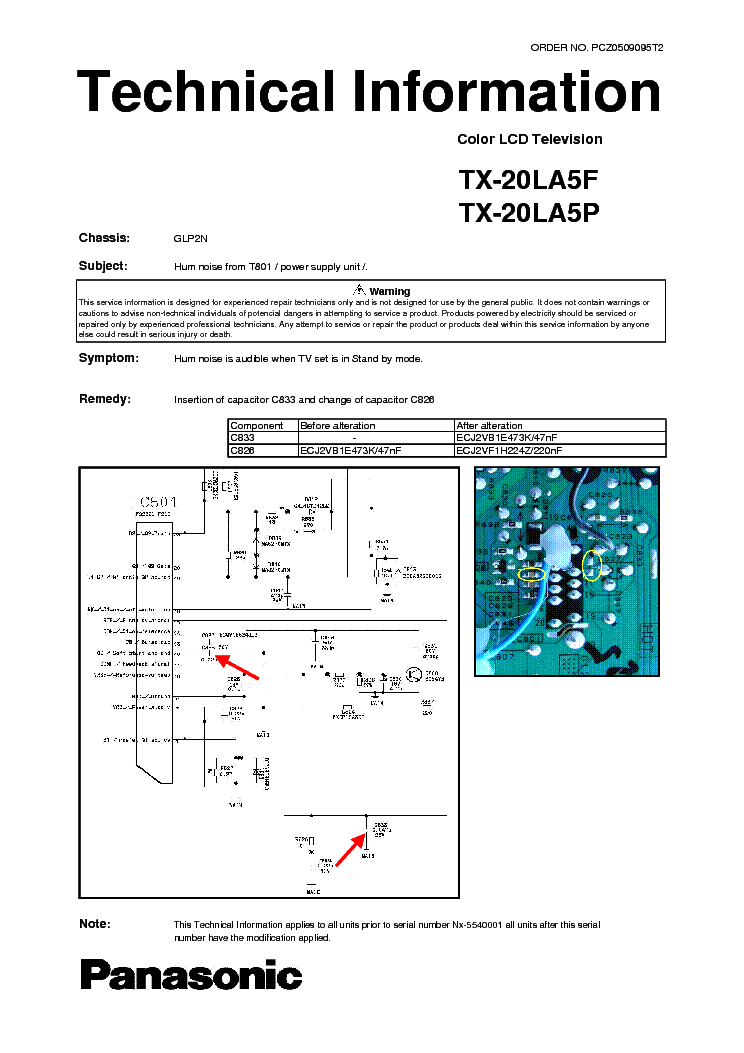 PANASONIC TX-20LA5F TX-20LA5P CHASSIS GLP2N TECHNICAL INFO service manual (1st page)