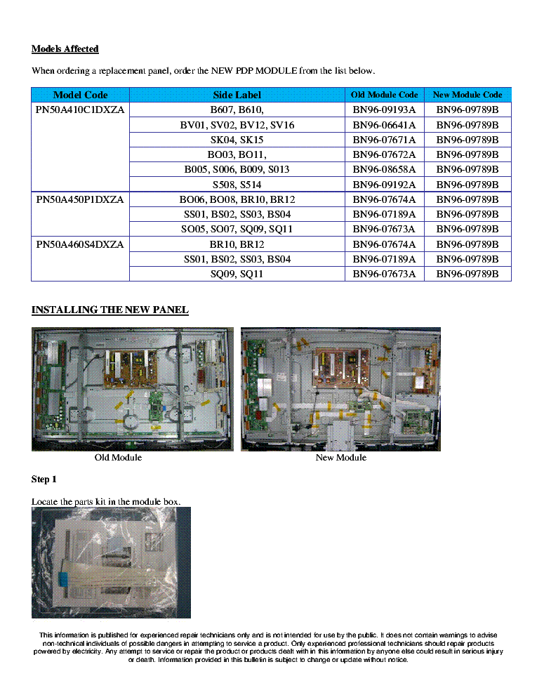 SAMSUNG ASC20091119001 PN50A410C1DXZA PN50A450P1DXZA PN50A460S4DXZA BULLETIN service manual (2nd page)