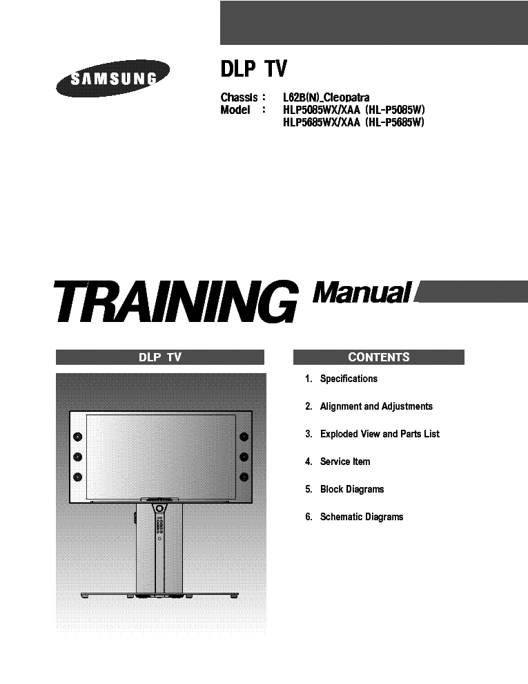 SAMSUNG HL-P5085W P5685W CHASSIS L62B-N CLEOPATRA TRAINING service manual (1st page)