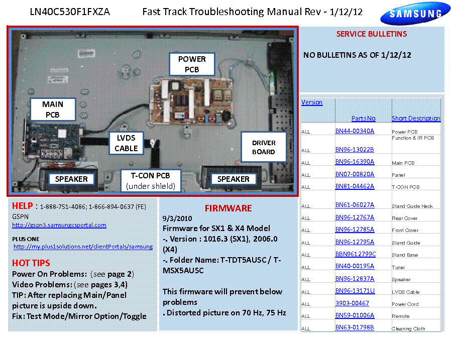 SAMSUNG LCD LN40C530F1FXZA FAST TRACK V60711 service manual (1st page)