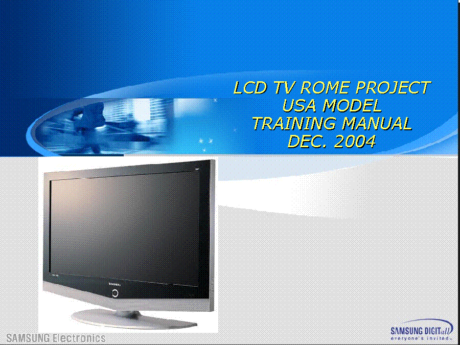 SAMSUNG LNR268WX LN26R51BX LE23R51B LE26R51B LE32R51B LE40R51B ROME PROJECT TRAINING service manual (1st page)