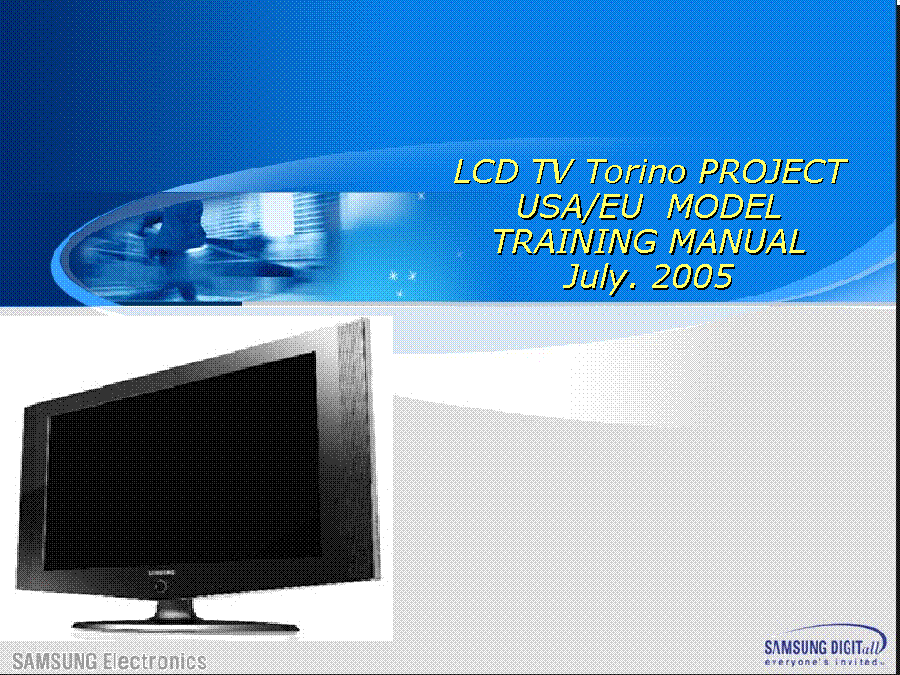 SAMSUNG LNR3255WX LNR2755W LNR3255W LE23T51B LE27T51B LE32T51B TORINO PROJECT TRAINING service manual (1st page)