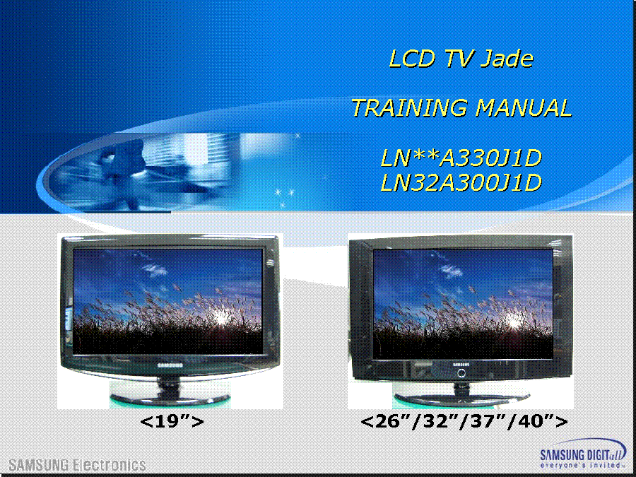SAMSUNG LNXXA330J1D LN32A300J1D JADE TRAINING service manual (1st page)