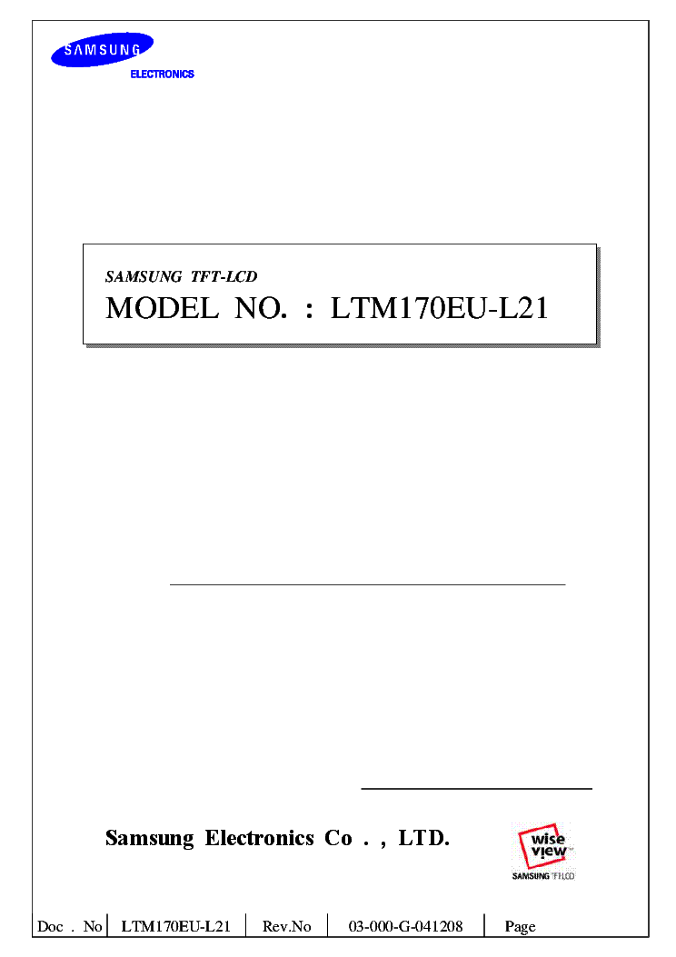 SAMSUNG LTM170EU-L21 TFT-LCD APPROVAL INFO service manual (1st page)