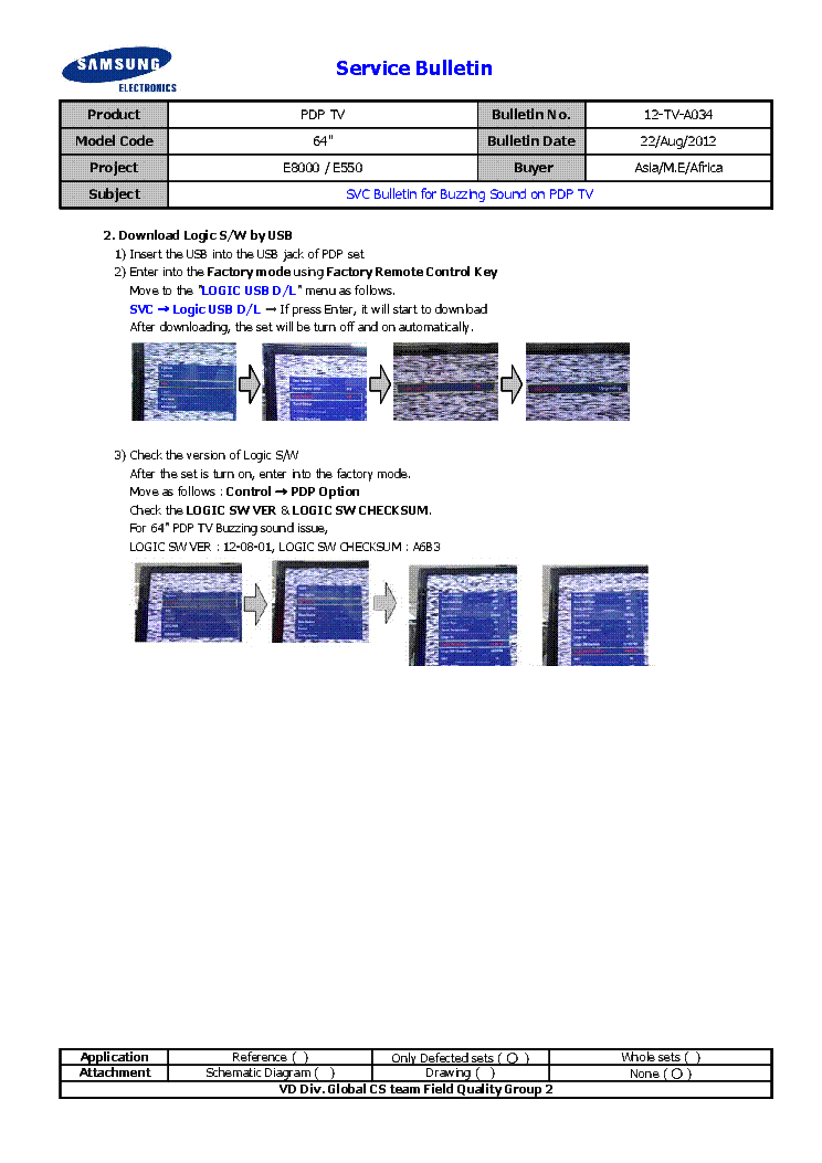 SAMSUNG PS64E8000 PS64E550 BULLETIN service manual (2nd page)