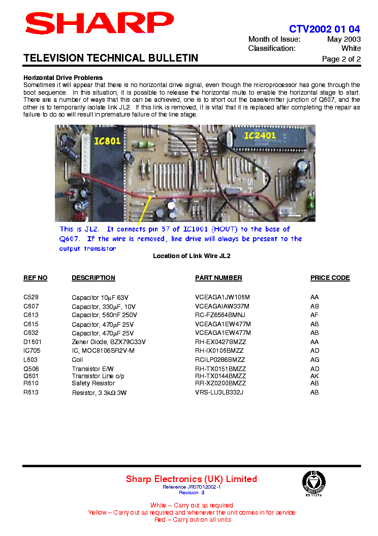 SHARP CTV2002 01 04 TECHNICAL BULLETIN 28HW53793 HORIZONTAL PROBLEM service manual (2nd page)