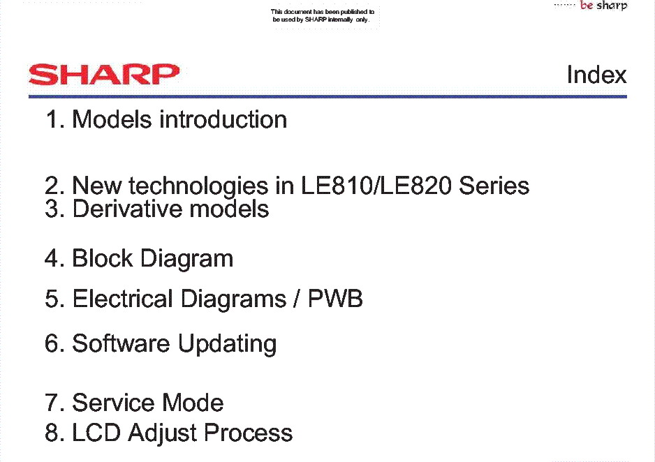 SHARP LC-40LE810 LC-46LE810 LC-40LX810 LC-46LX810 LC-40LU820 LC-46LU820 LC-40LE820 LC-46LE820 LC-52LE820 TRAINING COURSE ENGLISH service manual (2nd page)