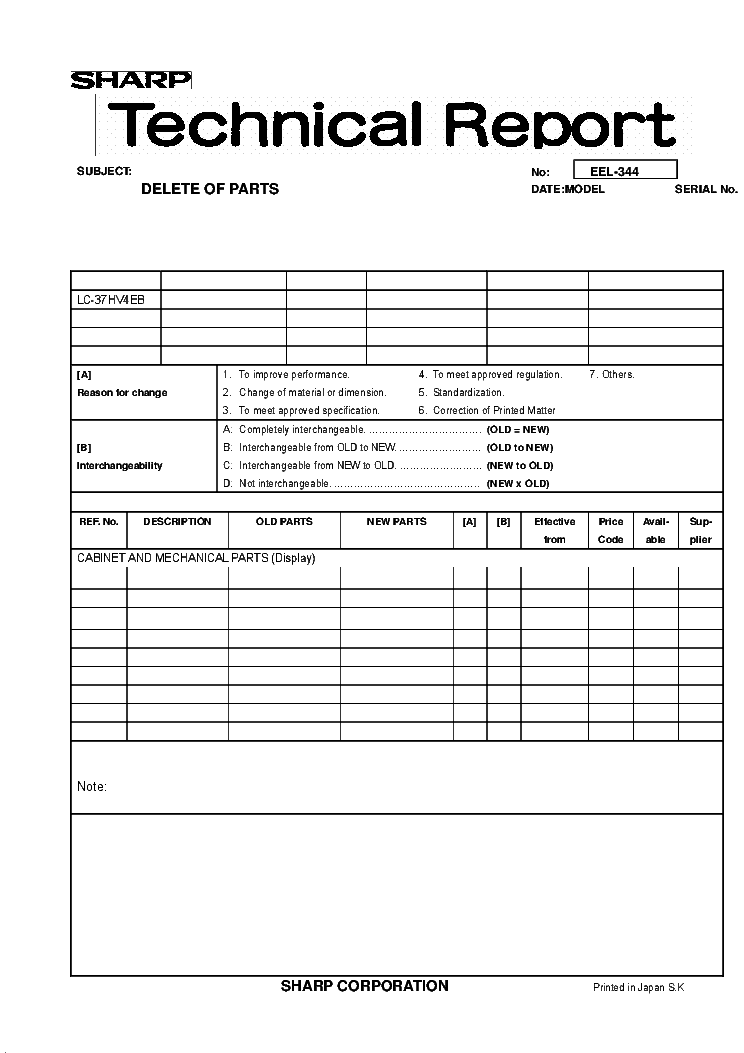 SHARP LC37HV4EB TECH REPORT EEL-344 service manual (1st page)