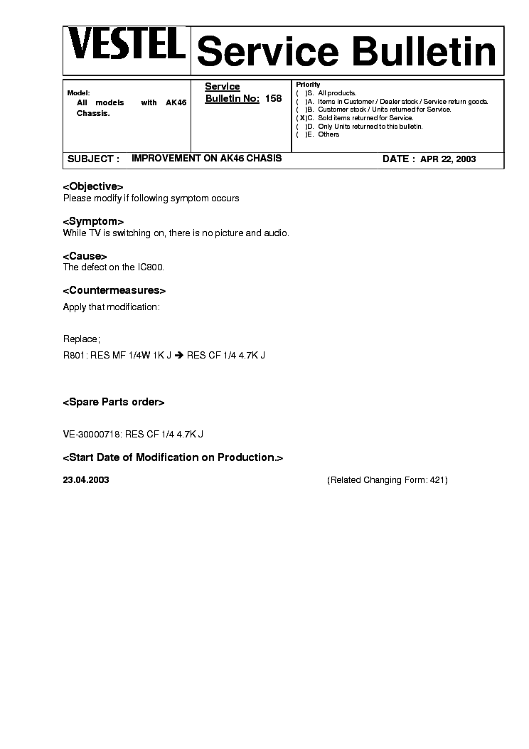 VESTEL CHASSIS 11AK46 SERVICE-BULLETIN service manual (2nd page)