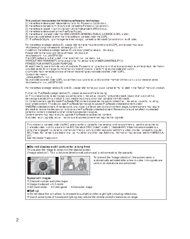 PANASONIC TC-P42UT50 TC-P50UT50 TC-P55UT50 TC-P60UT50 VIERA PLASMA FLAT PANEL TELEVISION USER MANUAL service manual (2nd page)