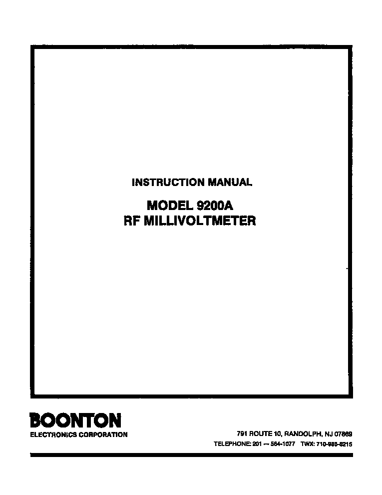 BOONTON MODEL 9200A RF MILLIVOLTMETER service manual
