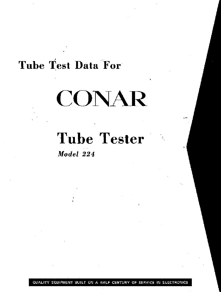 COMPLETE Manual for CONAR 224 Tube Tester: Assembly Use Data Charts Schematic 