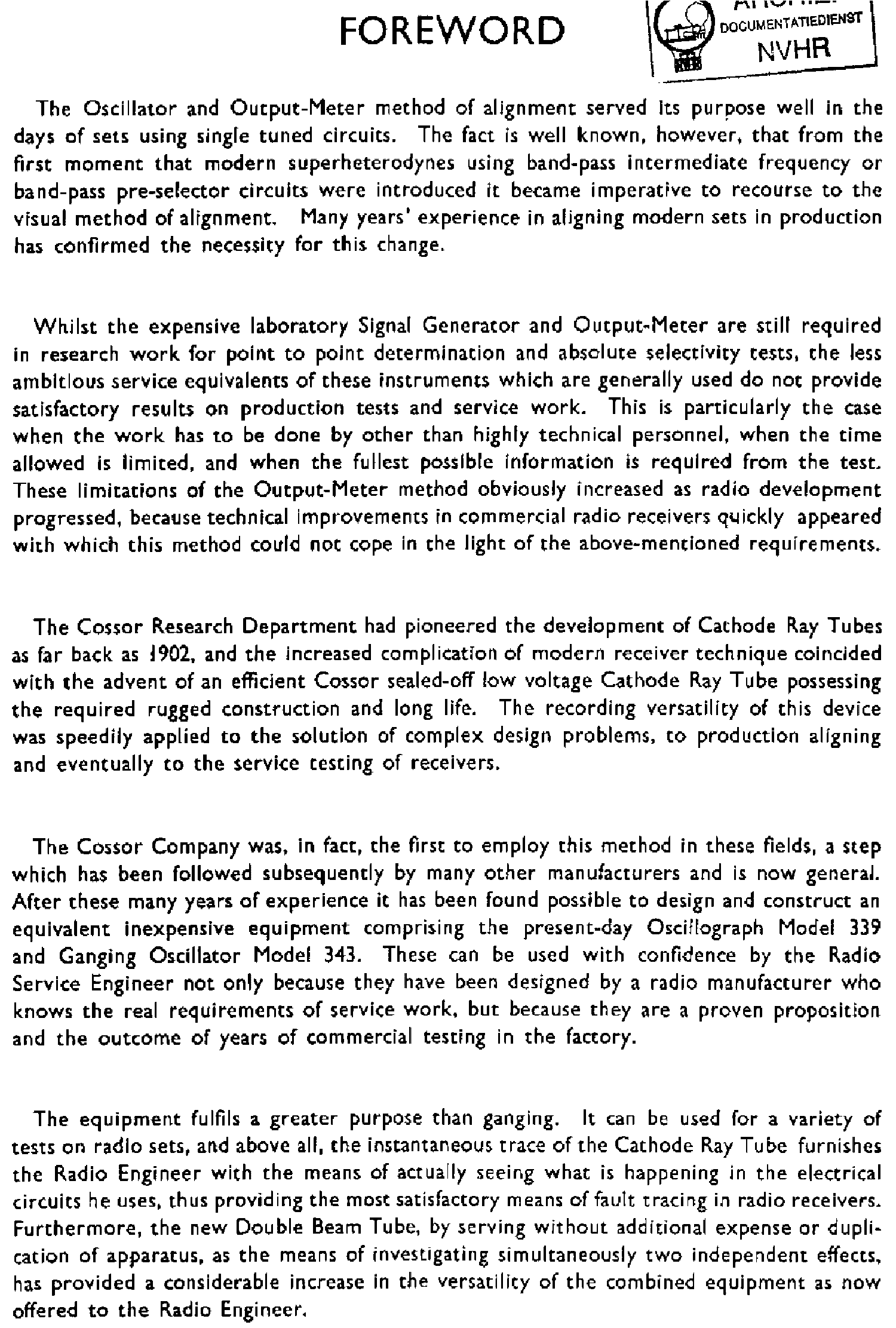 COSSOR 343 70KHZ-20MHZ FM GANGING OSCILLATOR SWEEPER SM service manual